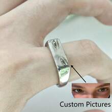 1 Pc Elegant Stainless Steel Custom Eyes Pictures Engraving Finger Print Rectangle Signet Ring, For Daily Wear , Dog Nose Print Ring , Personalized Eyes Photo Engraved Statement Ring ,Actual Fingerprint Ring, Teacher Christmas Valentines Day Anniversary Gifts