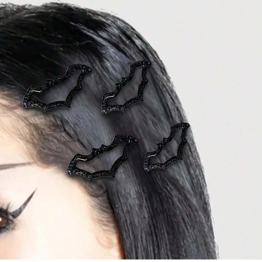 1pcs Gothic Style Shiny Dotted Bat Hair Clips, Bat Shaped Hairpins, Suitable For Women's Daily Wear, Halloween Party Accessory, Birthday & Holiday Gift, Graduation Gift - màu đen - Xem 1