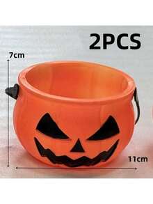 1pc Halloween Evil Pumpkin Bucket Candy Jar With Scary Triangle Eyes, Pumpkin Decor For Holiday Venue Decoration, Halloween Decorations - Burnt Orange - View 14