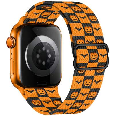 Halloween Stretchy Nylon Band Compatible With Apple Watch Band 38mm 40mm 41mm 42mm 44mm 45mm 46mm 49mm Women Men, Adjustable Sport Elastic Replacement Strap For I Watch Series 10 9 8 7 6 5 4 3 2 1 SE Ultra