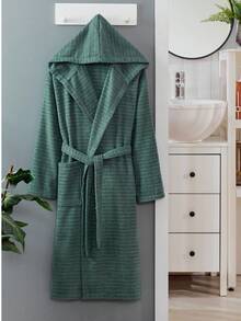 2-Piece 100% Cotton Unisex Bathrobe Set – Black & Green Color Options, Fluffy Hooded Robes For Women & Men, Terry Cloth, Soft With Long Belt – Ideal For Spa, Sauna & Daily Use – S/M & L/XL – Made In Turkey - Màu Cam cháy - Xem 11