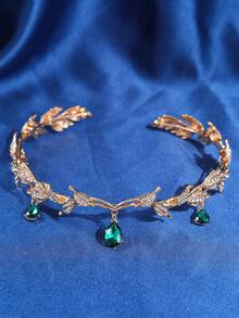 1pc Crystal Queen Crown Headband, Rhinestone Bridal Wedding Hair Accessories, Vintage Leaf Rhinestone Headpiece Pendant Hairband, Suitable For Women Princess Performance, Party, Halloween Costume, Bridesmaids Gifts, Coronas, Tiara