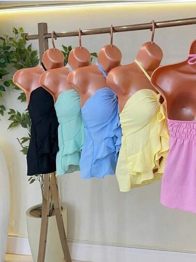 Blusinha Feminino Bata Bho Com Babados e Laços Frontal Amarraçao No Pescoço Assimetrica Casual e Elegante