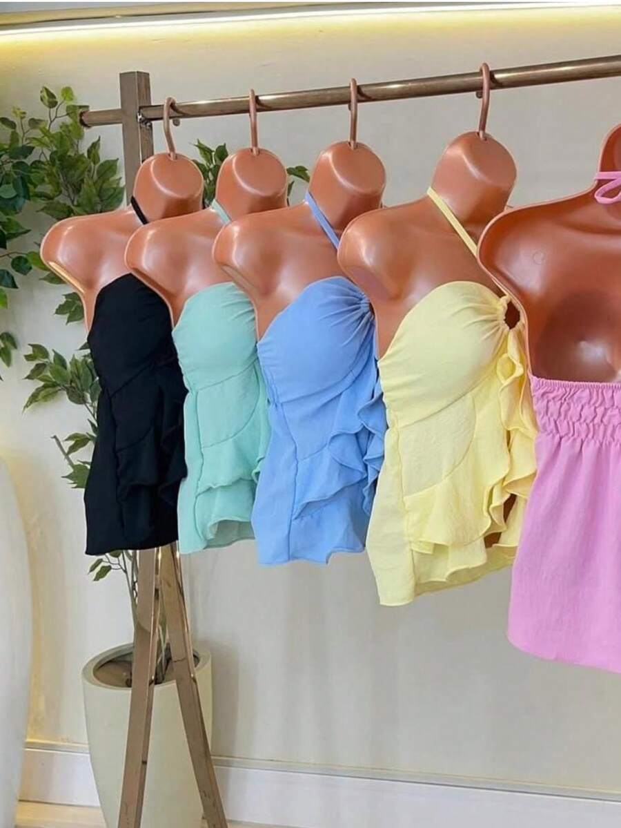 Blusinha Feminino Bata Bho Com Babados e Laços Frontal Amarraçao No Pescoço Assimetrica Casual e Elegante