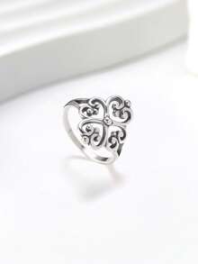 1pc S925 Sterling Silver Vintage Filigree Flower Ring Hollow Carved Floral Band Ring For Women, Ideal For Daily Wear And Boho Style Lovers-JA - Bạc - Xem 4