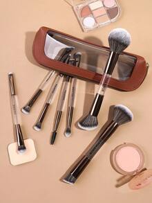 MAANGE 7Pcs/8Pcs Professional Facial Double-Ended Makeup Brush Set ,Comes With Makeup Bag,Bevel&Taper Foundation Brush Contour Brush Blush Brush Powder Brush Eyeshadow Brush Concealer Brush Highlight Brush Smudge Brush,Makeup Tools With Soft Fiber For Easy To Carrying,Set For Travel,Gift For Women&Girls
