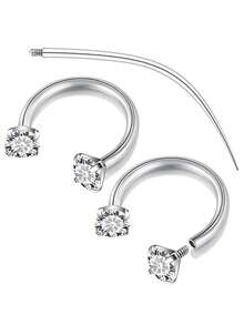 1pc/3pcs/4pcs Y2K Style 16G Horseshoe Septum Clicker With Piercing Tool, Stainless Steel 316L Low Allergy, Cubic Zirconia Embedded, External Thread Design, Suitable For Nose, Cartilage, Lip, Ear, Unisex Jewelry, Great Gift For Halloween, Thanksgiving, Christmas, Birthday