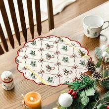 1pc/Set Candy Bow Floral Pattern Christmas Linen Flower Placemat, 38*38cm Seasonal Kitchen Dining Table Decor Plate Mat, Christmas Party Decoration, Home Decor - Multicolor - View 2