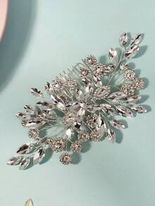 1件水晶新娘婚礼发梳银色水钻花朵新娘发饰仿珍珠婚礼发饰女士情人节配饰