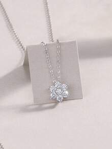 BLOVEMEE 1pc 925 Silver 0.7ct Moissanite Snowflake Necklace, Suitable For Daily Wear, Commute, Party, Vacation, Birthday, Valentine's Day, Mother's Day, Wedding Anniversary, Christmas, Women's Jewelry Gift