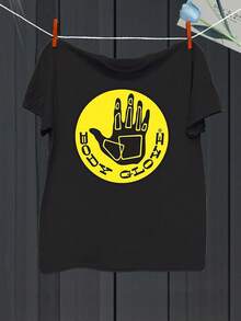 Men's Body Glove Pattern T-Shirt - Black With Yellow Hand And Ball Print, Breathable Regular Fit Short Sleeve Shirt, Heat-Resistant Transfer Design, Suitable For Sports Enthusiasts, Active Lifestyle And Casual Wear - Ideal Gift For Men (Official Inspiration) - 黑色 - 查看 1