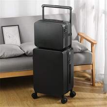 Multi-Functional Luggage Set, Made Of PCS + ABS, Wide Handle, USB Port, Water Bottle Holder, Wet & Dry Separate Lining Bag, 14" Vanity Case And 20" Rolling Suitcase With Rotatable Wheels, TSA Lock, Suitable For Business, School, Tourism, Vacation, Unisex, Travel Luggage, Ideal Gift For Men, Women, Students, Couples, Honeymoon, Study Abroad, Graduation Bag For School School Accessories School Stuff - Black - View 9