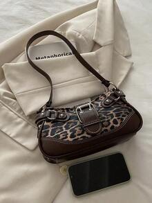 New Fashion Buckle Leopard Print Handbag & Shoulder Bag, Suitable For Parties, Outings, Vacations, Shopping And Daily Use, Can Store Coins, Phones, Also Suitable As A Work Bag For Office Ladies, College Students And Working Women, Elegant Ladies Bag - 咖啡 - 查看 5