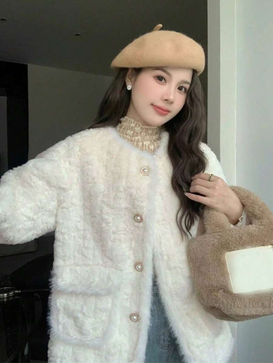 富家千金女士蓬松外套，加厚棉质上衣，秋冬款