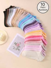 1/5/10/20 Pairs Women's Random Candy Color Flat Short Socks - Multicolor - View 5