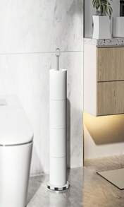 Chinpakden Toilet Paper Holder Stand - Free-Standing Tissue Paper Storage With Reserve Function, Stainless Steel Toilet Paper Roll Holder For Bathroom, Black - ColorB - 查看 8