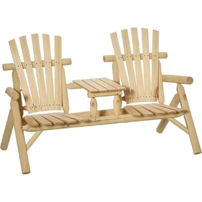 2-Seat Wooden Adirondack Chair, Patio Bench With Table, Outdoor Loveseat Fire Pit Chair For Porch, Backyard, Deck, Natural,23561619