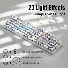 EWEADN TK100 Punk Mechanical Gaming Keyboard Wired- LED Backlit, Typewriter Keyboard Retro Style, Ergonomic Design Office Keyboards Full Size, Portable Computer Peripheral Accessories, Compatible With Windows/Laptop For Gamers - White - View 5
