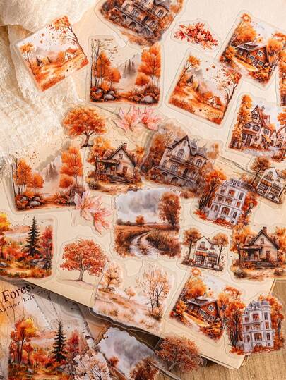 CANDY POETRY 30pcs/Pack Autumn Theme Scrapbooking Stickers, Vintage Creative Aesthetic Sticker Decals, DIY Decorative Craft Materials, Holiday Gift, Personalized Scrapbook School Supplies