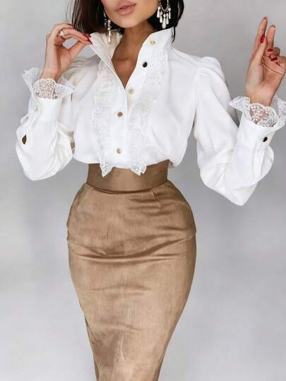 French Lace Patchwork Collar Elegant Blouse