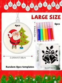 18 Stücke/Set weiße Weihnachtskugeln, enthält 4 Stücke weiße runde Ornamente, 6 Stücke Graffiti Marker und 8 Stücke DIY Graffiti Malvorlagen. Geeignet als Christbaumanhänger, Weihnachtsparty Hintergrund, Tischdekoration oder Weihnachtsgeschenke.