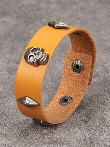 1 pieza Brazalete vintage estilo punk rock con calavera, brazalete de PU personalizado unisex para moda y actuaciones, regalo de Halloween, accesorio diario