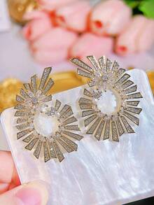 SEQUITO 2 piezas de joyas para las orejas con baño de oro elegante, aretes de gran tamaño con circonita cúbica simétrica, joyería de fiesta y disfraz de diosa