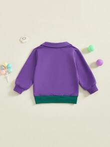 Toddler Baby Boy Carnival Sweatshirt Pullover Long Sleeve Lapel Collar Patchwork Upper Zipper Fall Tops - 紫色 - 查看 7