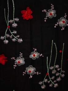 魔幻，新品上市，刺绣，圆领，优雅，大码舞会礼服，撞色蕾丝，荷叶边，长袖，天鹅绒，雪纺，适合，舞会、婚礼、派对、婚礼宾客、晚礼服，秋冬 - 黑色 - 查看 8