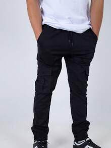 Men's Cargo Jogger Pants Casual Streetwear Premium Twill With Elastic Cuff And Side Pockets Skate - 黑色的 - 查看 1