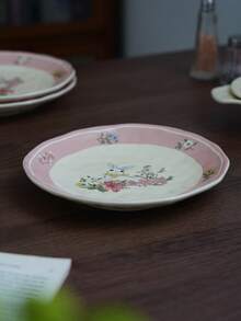 20 cm flacher Teller mit niedlichem Hasen-Blumen-Muster, geeignet zum Servieren verschiedener Speisen und Früchte, ideal für Partys, Essen, Picknicks, Buffets, Familienfeiern, Abschlüsse, Geburtstage, täglichen Gebrauch und jede besondere Gelegenheit