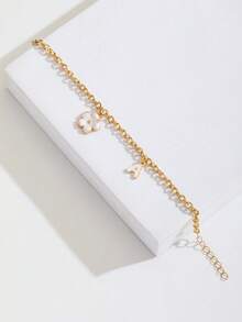 1pc Floral & Letter Charm Bracelet, Sweet & Fashionable Summer Accessory For Girls, Children's Birthday Gift - White - View 2