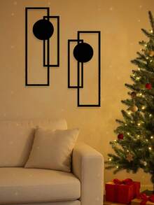 2-Piece Abstract Line Art Metal Wall Decor Set, Minimalist Industrial Wall Sculpture For Living Room, Bedroom, Office, Kitchen & Bathroom | Modern Gothic Halloween Decor | Farmhouse & Apartment Wall Art, Black Metal Wall Hanging - 黑色 - 查看 6