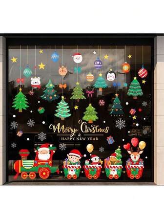 Santa Claus & Christmas Tree Window Clings - 1pc Festive Holiday Decor, No-Power Needed, Featherless Plastic Stickers For Glass Doors And Windows, Perfect For Home & Shop Display,Christmas-Themed Window Decals Are Suitable For Christmas Parties And Indoor Decorations During Holidays.Suitable For Various Occasions Such As Christmas Parties, Families, Offices, Schools, Clothing Stores, Restaurants, Cafes, Etc.