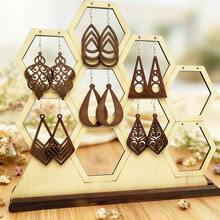 6pairs Bohemian Style Wooden Hollow Earrings, Geometric Teardrop Triangle Design Dangle Earrings, Suitable For Daily Wear, Women's Jewelry For Holidays And Parties, Lightweight Suitable For Autumn/Winter - Brown - View 3