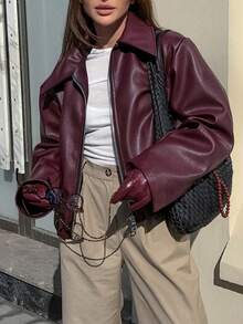 1 Peça Jaqueta/Casaco de Couro Fosco Solto e da Moda para Mulheres, Outono/Inverno