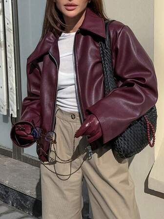 1 st. enfärgad, trendig, lös jacka i matt skinn för kvinnor, höst/vinter