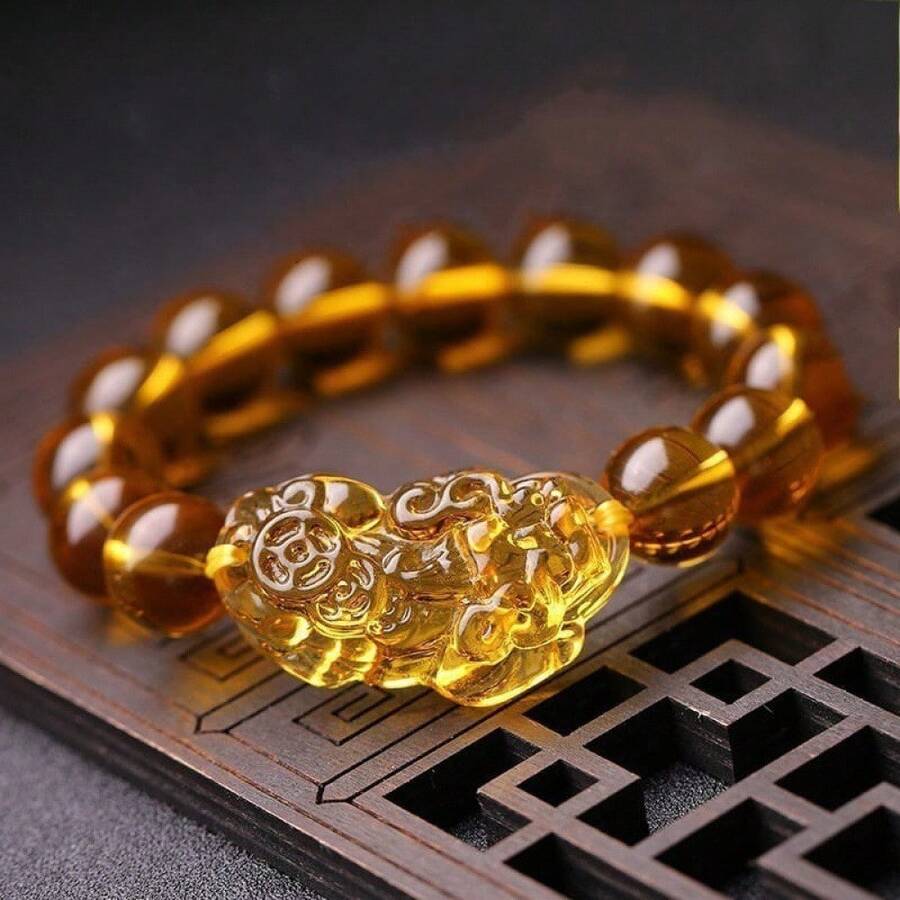 1PCS Bracelet, Crystal Bracelet, Citrine Bracelet, Chinese Style Bracelet, Rainbow Bracelet, Bracelet, Colorful Stone Bracelet, Crystal Bracelet, Agate Bracelet, Female Chakra Bracelet, Healing Stone Bracelet, Beaded Bracelet, Beaded Bracelet, Energy Bracelet, Volcanic Stone Bracelet, Yoga Balance Energy Beads - Yellow Gold - View 1