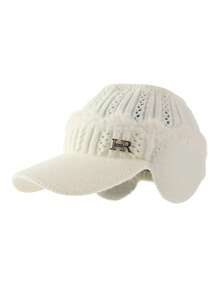 1pc Women's Solid Color Knitted Beanie Hat With Letter Design, Thermal Lined, Suitable For Outdoor Activities, Casual Wear