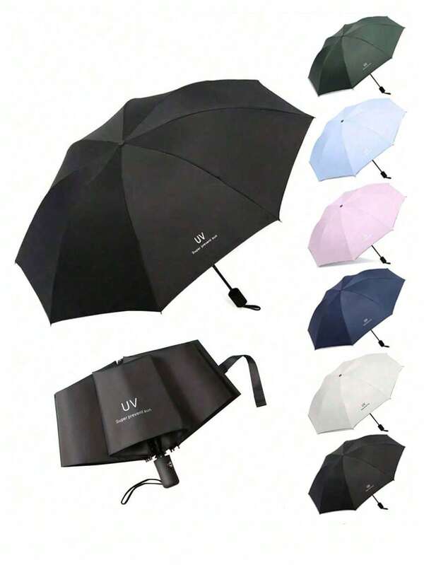 Unisex Automatic Umbrella With 8 Reinforced Ribs, Foldable, Portable, Anti-UV Sunscreen Umbrella For Sunny & Rainy Day (Fabric Cover, Ribbed Color, English Letter Pattern Design, Button Shape Color Can Be Freely Matched)