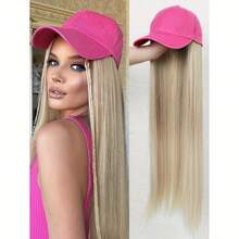 22 Inch Long Wavy Straight Hair Women's Sun Hat Wig Baseball Cap With Hair Extensions Synthetic Wig Easy To Wear - Màu Hồng Tươi - Xem 1
