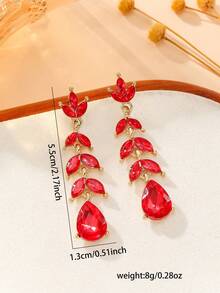 Rhinestone Water Drop Earrings - Red - View 2