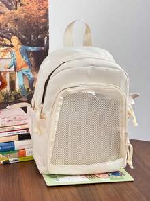 女士小背包可爱透明包大学生迷你背包 DIY 带徽章展示板 Ita 背包学院风新款尼龙返校礼物/动漫/音乐会粉丝背包女孩 - 白色 - 查看 6