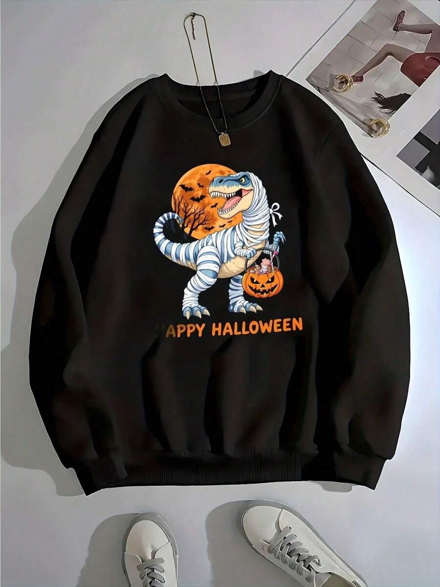 Halloween Graphic Sweatshirt - Nightmare Before Christmas Sweatshirts For Women Streetwear Printed Graphic Hoodie, Y2k Hoodies For Youngsters' Vintage With Warm Thermal Lining For Autumn/Winter, Great For Daily Adventures,Woman Man Classic Black Cotton Polyester Blend Anime Hoodies, Plus Size Hooded Sweatshirts For Going Out Tops Women Spooky & Dinosaur Season Sweatshirt, Vintage Halloween Horror Night Hoodie - 黑色 - 查看 1