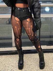 1pc Unbreakable Sexy Stockings, Fishnet Tights, Tempting Leggings Sheer Pantyhose - 黑色 - 查看 1