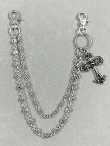 1pc Vintage Double Layer Cross Chain, Wallet Chain, Punk Jeans Chain, Pocket Chain, Men Keychain - Multicolor - View 2