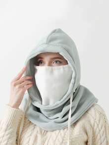 Women's Winter Warm Hat With Thermal Lined Hood, Elastic Drawstring Design For Good Sealing, Lightweight & Warm, Suitable For Cycling, Skiing And Outdoor Sports. Solid Color Hood With Fleece Windproof Ear Covers. Unisex, Multiple Colors Available, Ideal Christmas, Valentine's Day And New Year Gift.