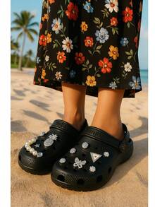 New Release! 100% EVA Babouche Flip Flops With Assorted Pendants Like Butterflies, Pineapples, And Pearls - 黑色 - 查看 4
