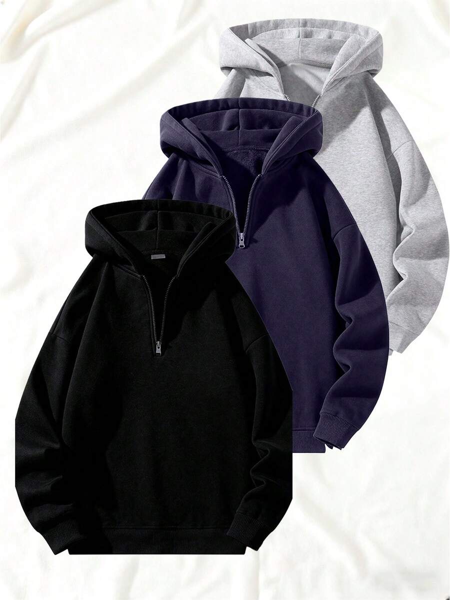 Men's Fashion Printed Half-Zip Gray Sweatshirt, Suitable For Outdoor Activities Like Walking, Kicking Grass, Fishing, Warm For Autumn/Winter Black - Black - View 1