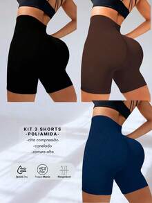3 SEAMLESS RIBBED SHORTS KIT – HIGH COMPRESSION - Pto/ Brown/ Blue - View 2